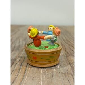 Vintage Hand-Painted Wooden Trinket Box Spinning Children Figurine Made in Italy